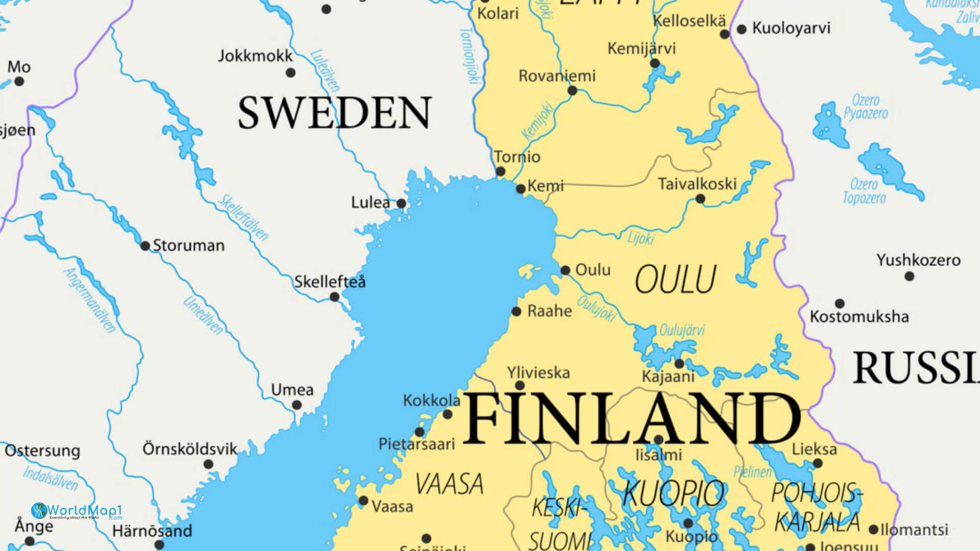 Finnland-Karte mit Schweden- und Russland-Grenzen